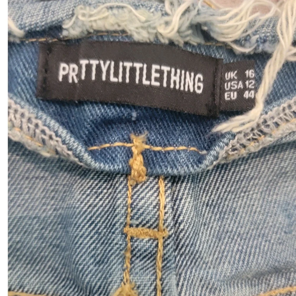 PrettyLittleThing Vintage Wash Side Split Raw Hem Denim Midi Skirt Blue Size 12